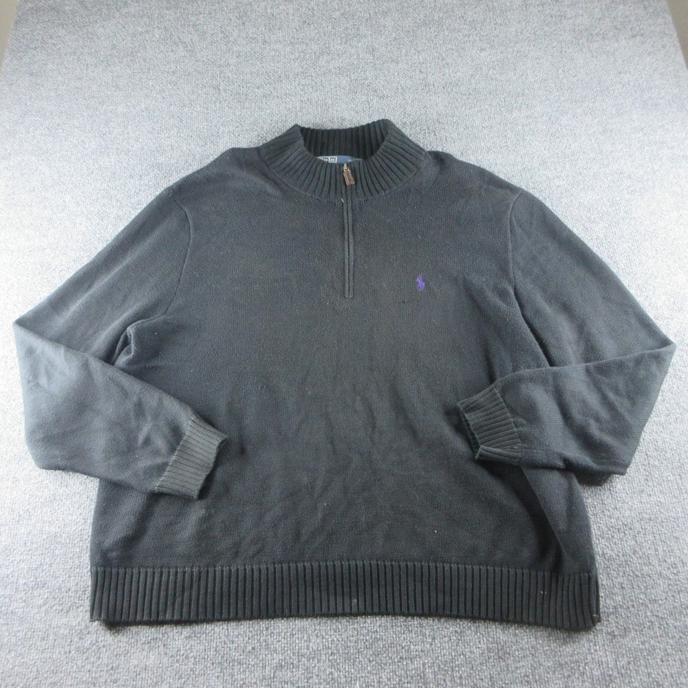 Polo Ralph Lauren Sweater Mens 2XL Black 1/4 Zip Mock Neck Cotton Knit‎ Pullover